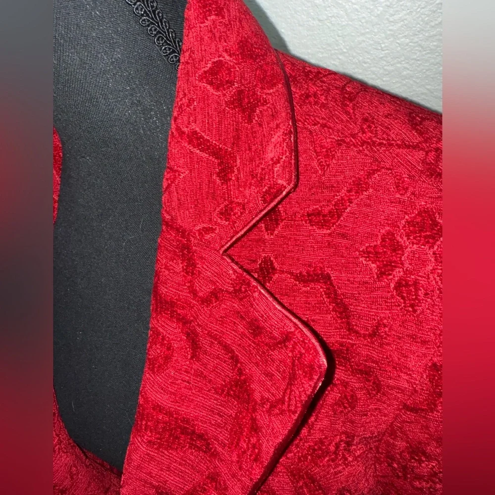 Nine & Co Red Baroque Jacquard Blazer Whimsy Goth Dark Academia Luxe-Sz‎ 14